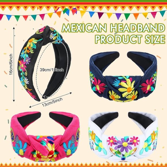 Mexican Embroidery Headband Set Cotton Polyester Wide Festive Accessory main image 7